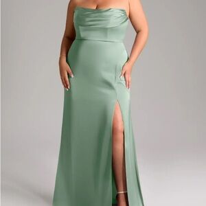Azazie Agave Saige Stretch Satin Maxi Gown